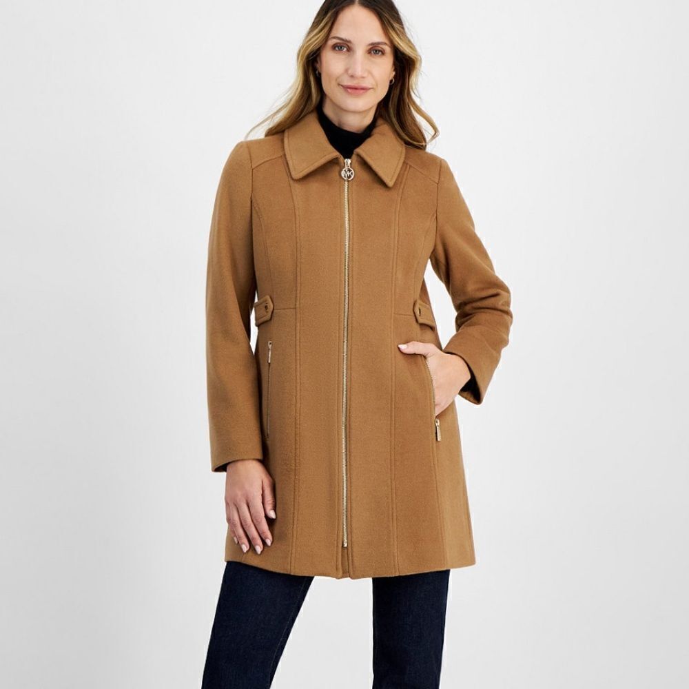 Michael Kors Zip Front Pea Coat XS dark Camel like new